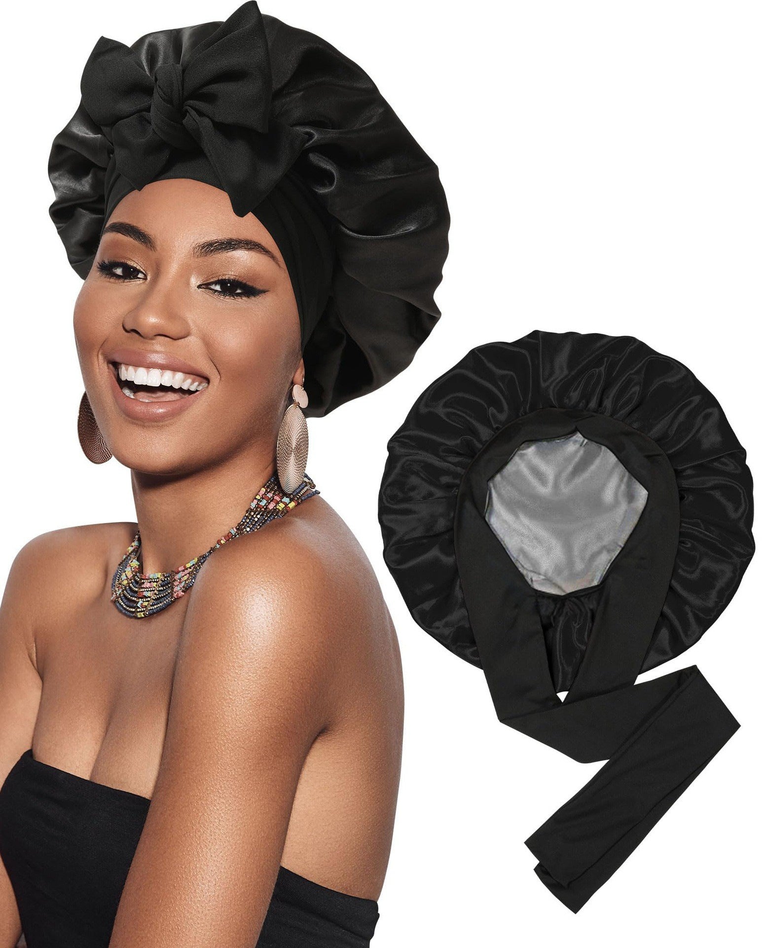 Double-layer Ribbon Round Cap Bow Hair Care Wide-brimmed Hat Limorista