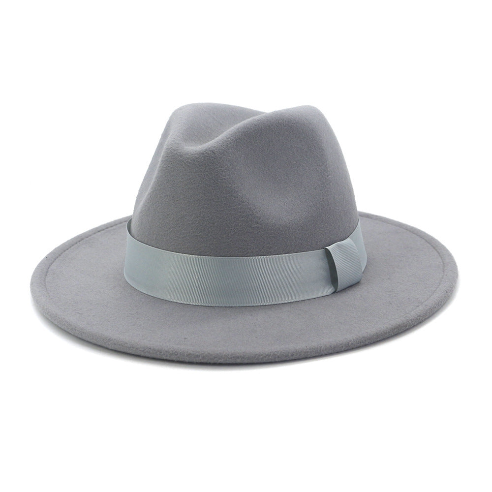 Fashionable Woolen Gentleman Jazz Flat Brim Big Hat Limorista