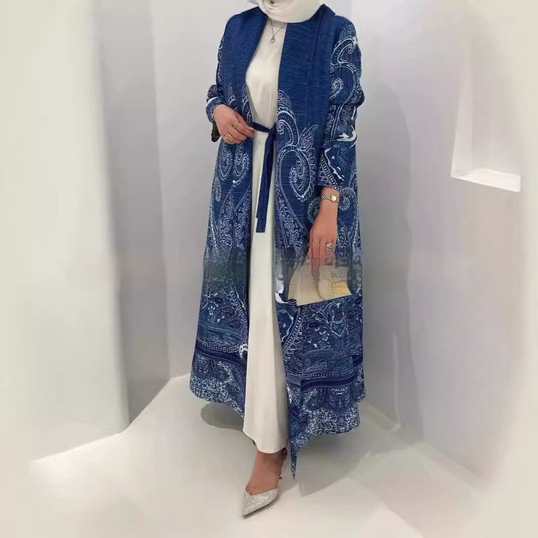 Pleated Trench Djellaba Hot-selling Printed Shawl Cardigan Ethnic Style Cloak Coat Limorista