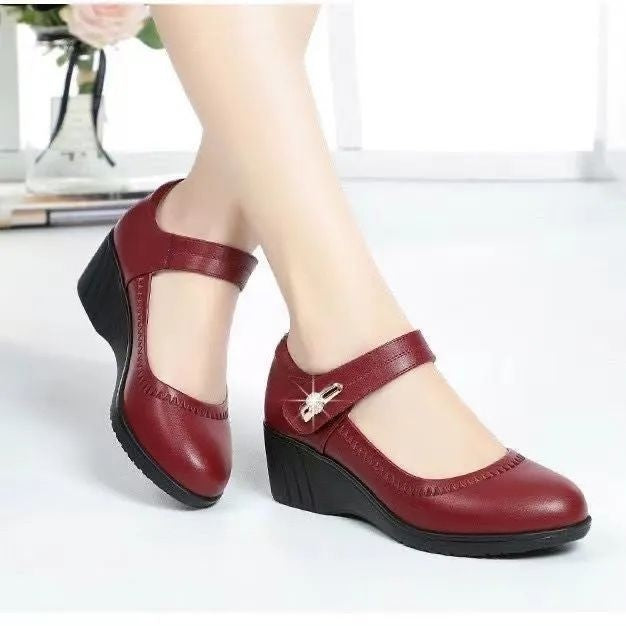 High Quality Soft Bottom Leather Shoes Non-slip Wedge Middle-aged And Elderly Pumps Limorista