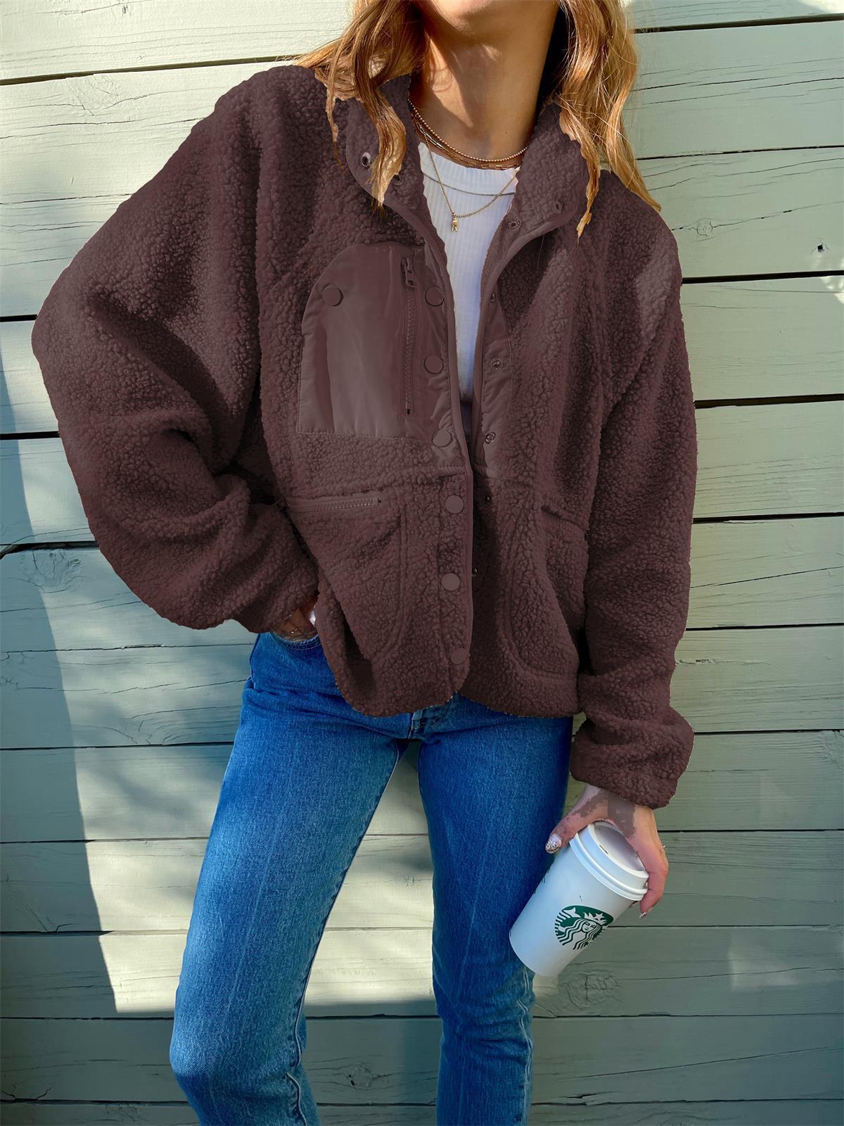 Short Cardigan Plush Jacket Lamb Wool Coat Limorista