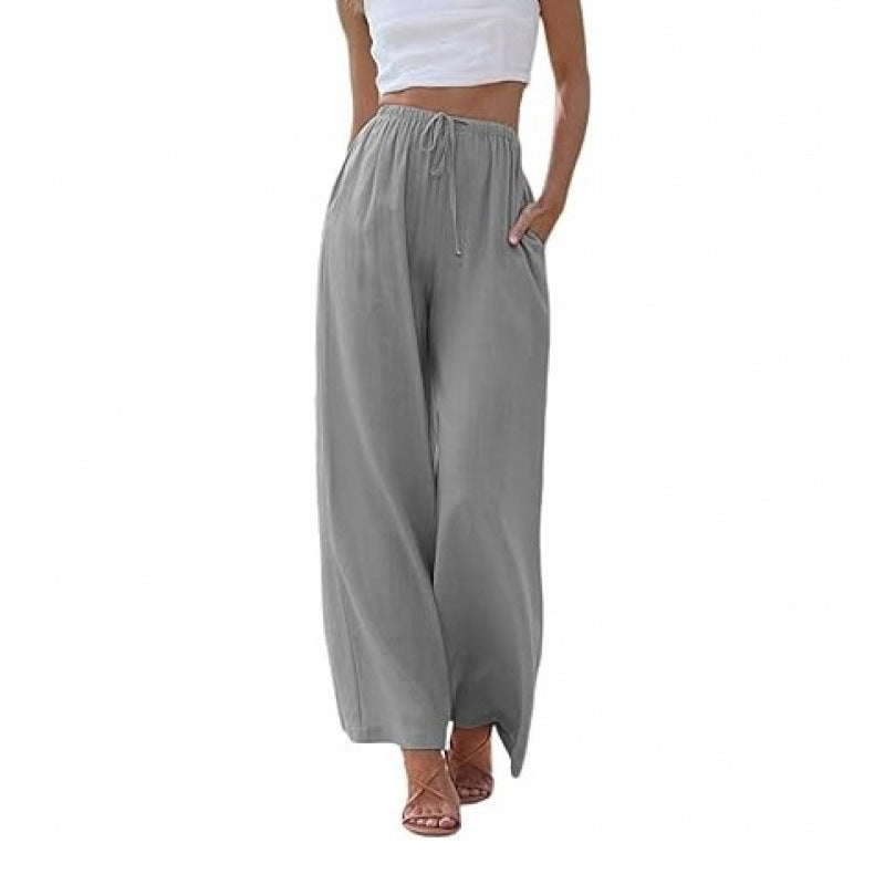 Loose Casual Pocket Drawstring Wide-leg Pants For Women Limorista