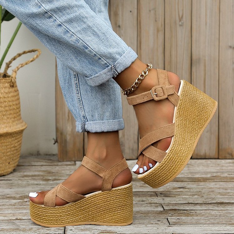 Wedge Sandals For Women Summer Casual Non-slip Cross-strap Platform Shoes With Hemp Heels Shoes Limorista