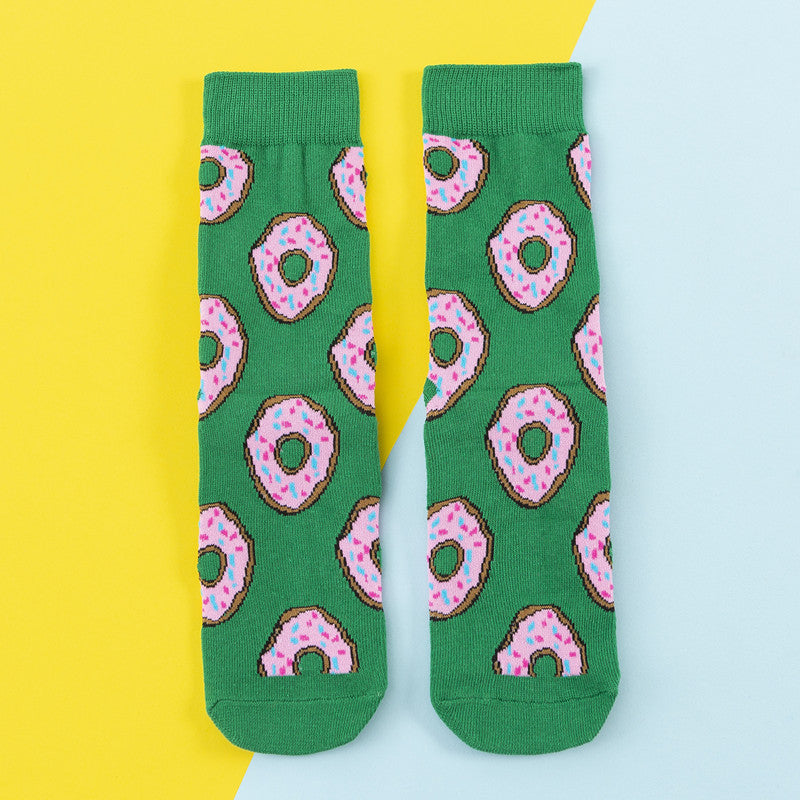 Avocado Chips Egg Fun Patchwork Color Medium Tube Cotton Socks Female Limorista