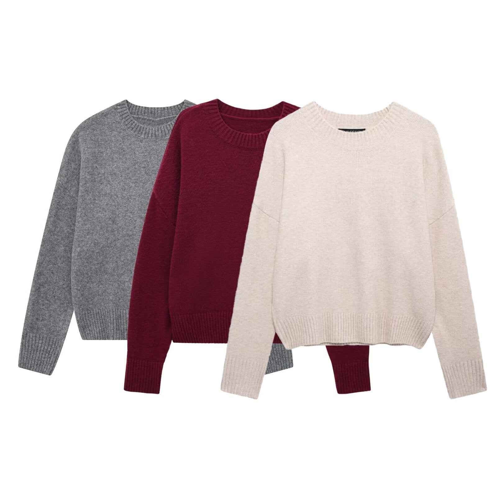 Limorista - Versatile Solid Color Long Sleeve Soft Sweater