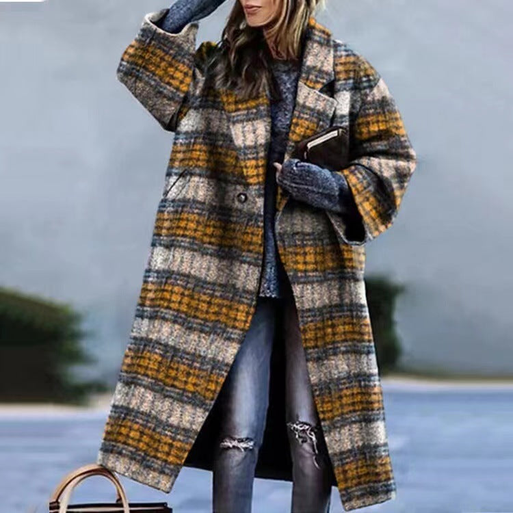 Turn-down Collar Coat Printed Woolen Long-cut Coat Limorista