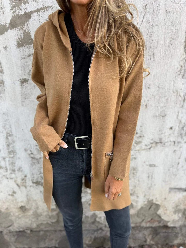 Autumn And Winter Solid Color Casual Zipper Hooded Jacket Coat Limorista