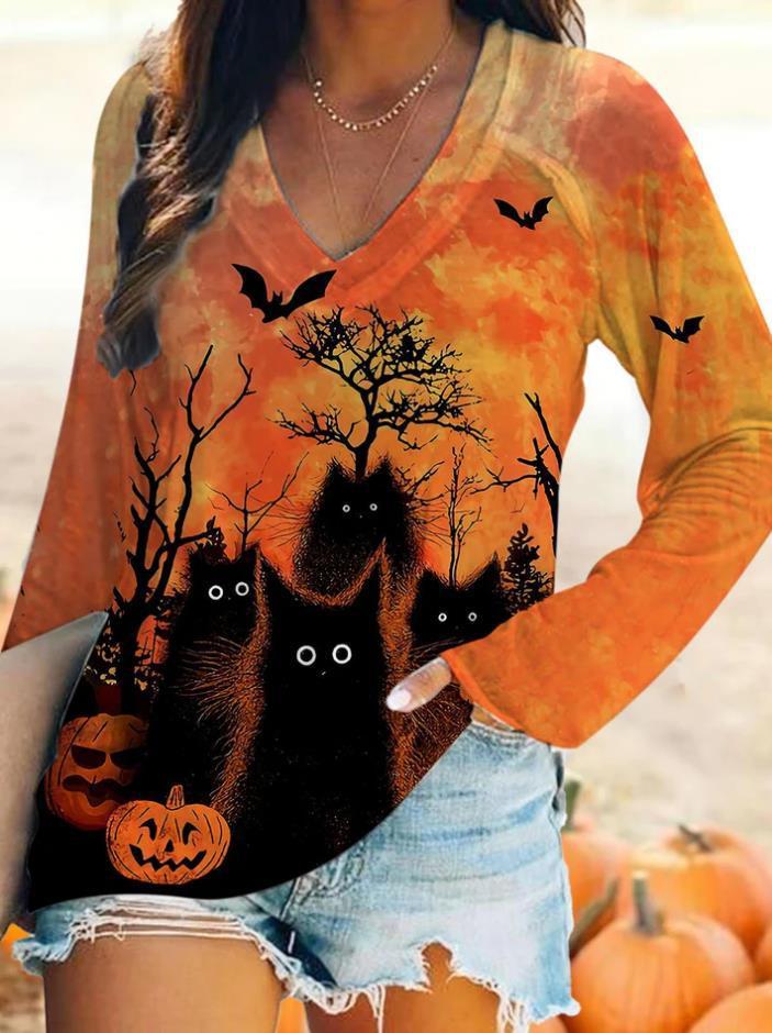 Long Sleeve Top T-shirt Versatile Halloween Limorista
