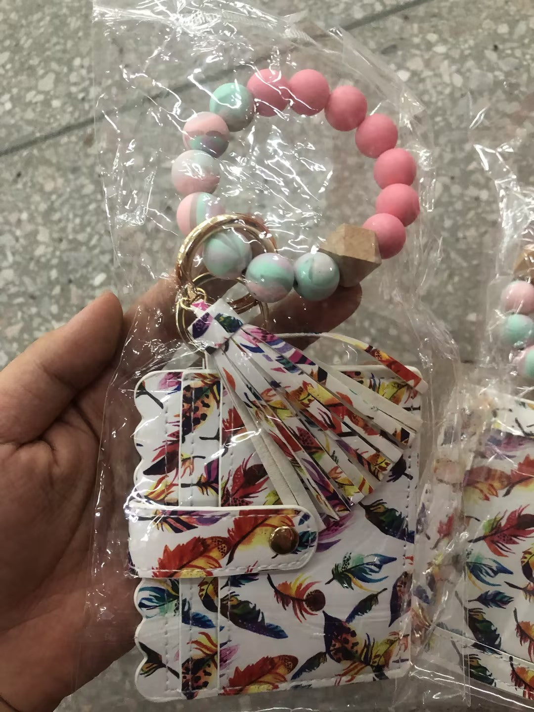 Silicone Bead Bracelet Card Bag Pu Tassel Women&
