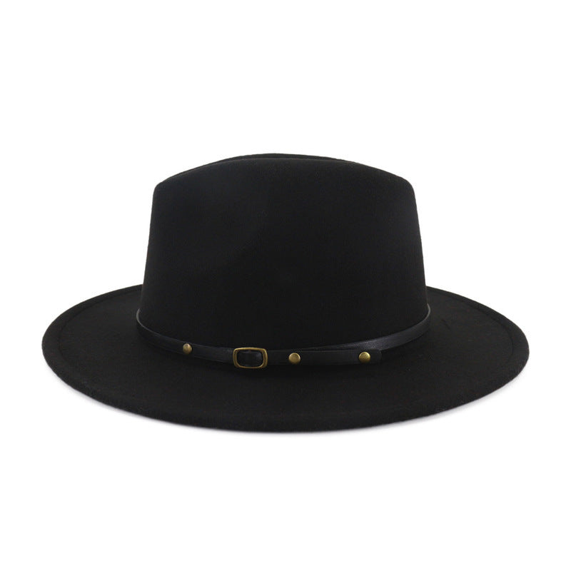 European And American Popular Woolen Top Color Matching Flat Brim Fedora Jazz Hat Limorista