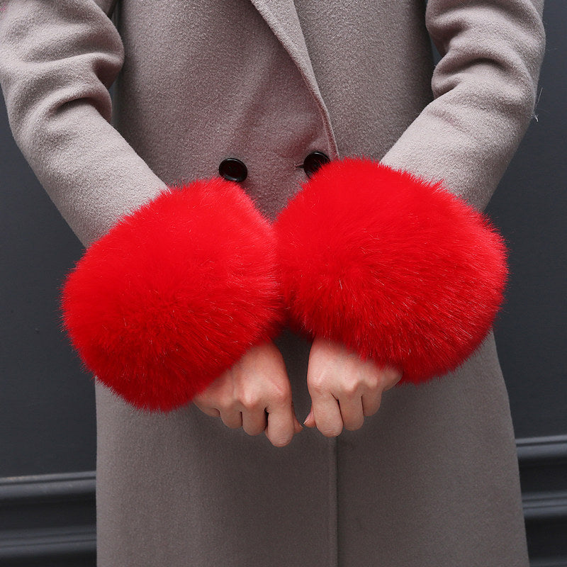 Faux Fur Fox Cuffs Plush Down Jacket Big Artificial Hand Cuffs Limorista