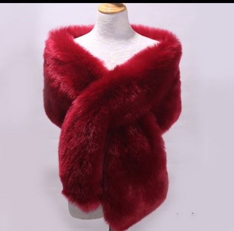 Lengthened Faux Fox Fur Bridal Evening Dress Limorista