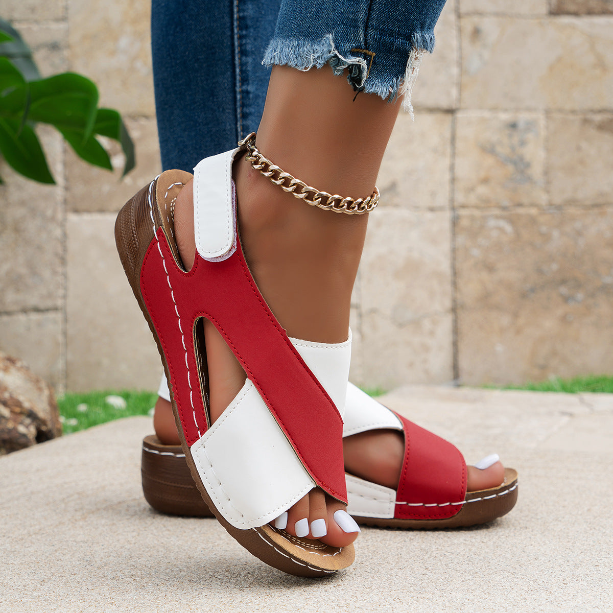 Summer Wedges Sandals With Colorblock Cross-strap Design Casual Thick-soled Roman Shoes For Women Limorista