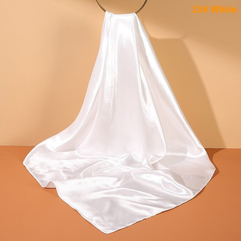 Pure Color Silk Scarf Artificial Silk 90cm Shiny Satin Shawl Limorista