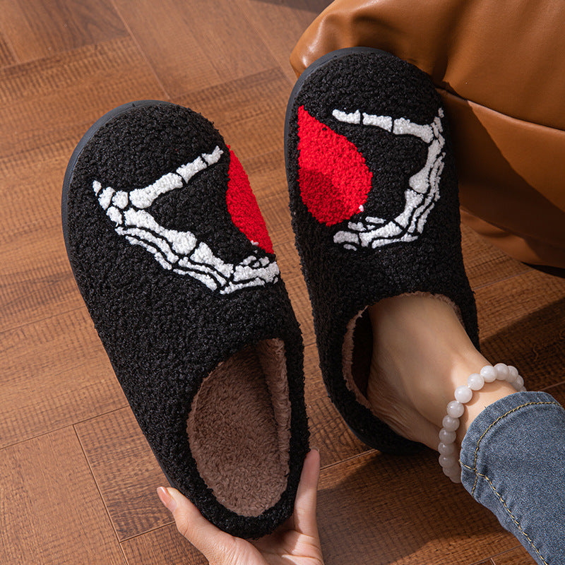 Funny Halloween Love Skull-hand Slippers Home Non-slip Soft Bottom Cotton Floor Bedroom Slippers Winter Warm House Shoes For Women Men Limorista
