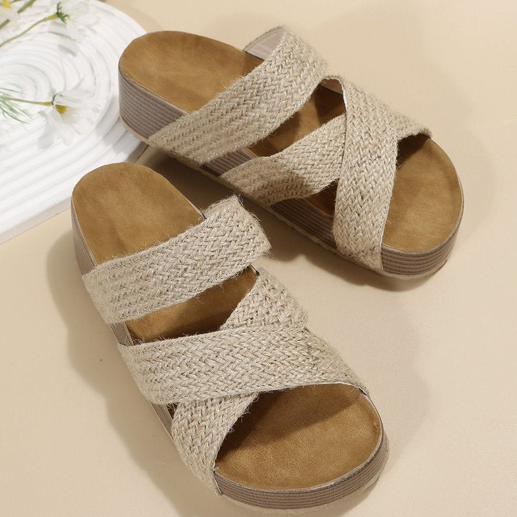 Woven Cross-strap Slippers Summer Platform Sandals Women Flat Beach Shoes Limorista