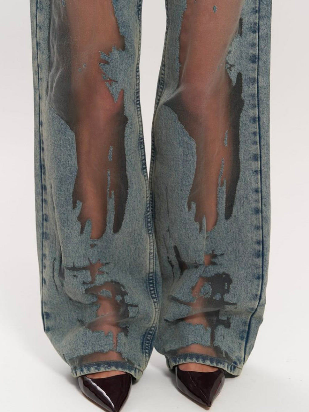Vintage Straight-leg Hollow Textured Jeans Limorista