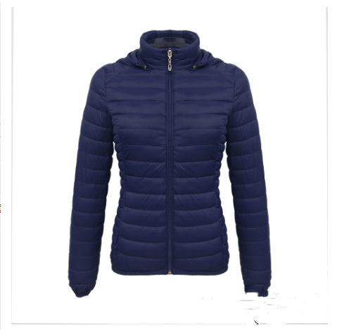 Autumn And Winter Zipper Short Hooded Detachable Solid Color Stand Collar Lightweight Cotton-padded Jacket Limorista