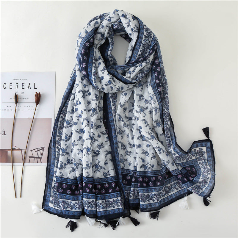 Japanese Style Artistic Fresh Cotton And Linen Scarf Retro Patchwork Bohemian Cashew Print Limorista