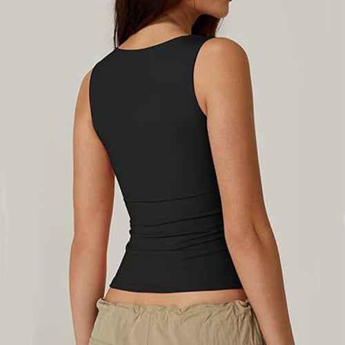 Limorista - Summer Square-neck Tank Vest Ins Fashion Slim Solid Sleeveless Tops For Women Clothing