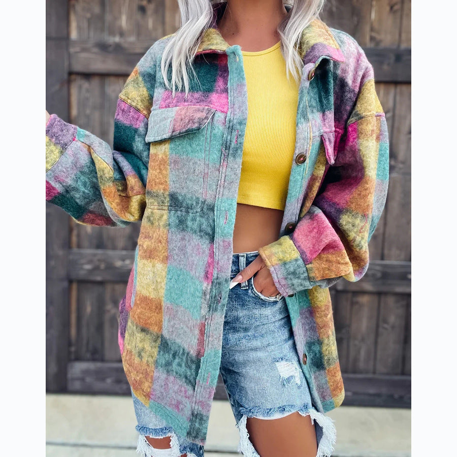 Printed Fashion Polo Collar Long-sleeved Coat Limorista
