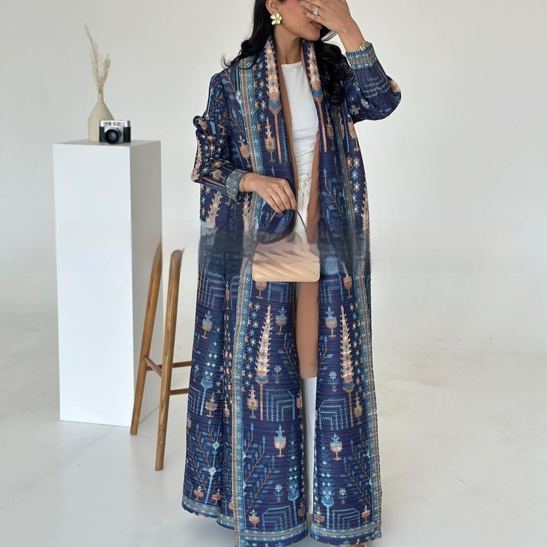 Pleated Trench Djellaba Hot-selling Printed Shawl Cardigan Ethnic Style Cloak Coat Limorista