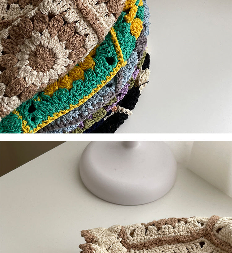 Handmade Design Double Color Hollow Basin Hat Women&