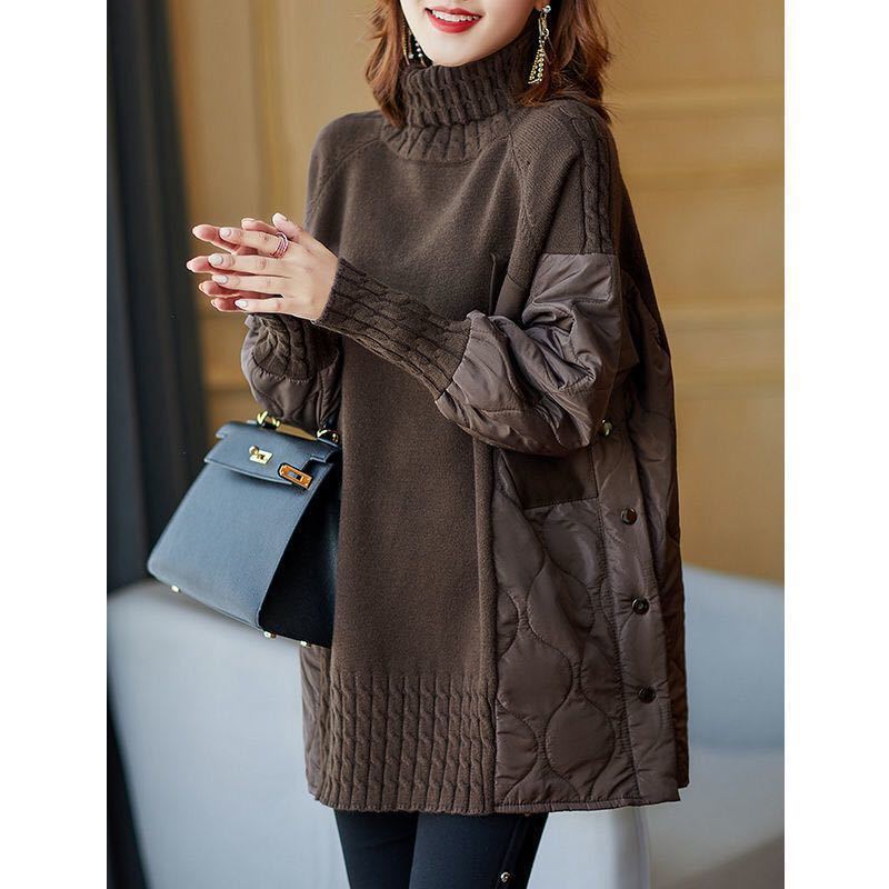 Limorista - Cotton-padded Coat Splicing Knitwear Top
