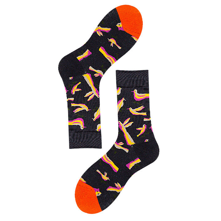 Avocado Chips Egg Fun Patchwork Color Medium Tube Cotton Socks Female Limorista