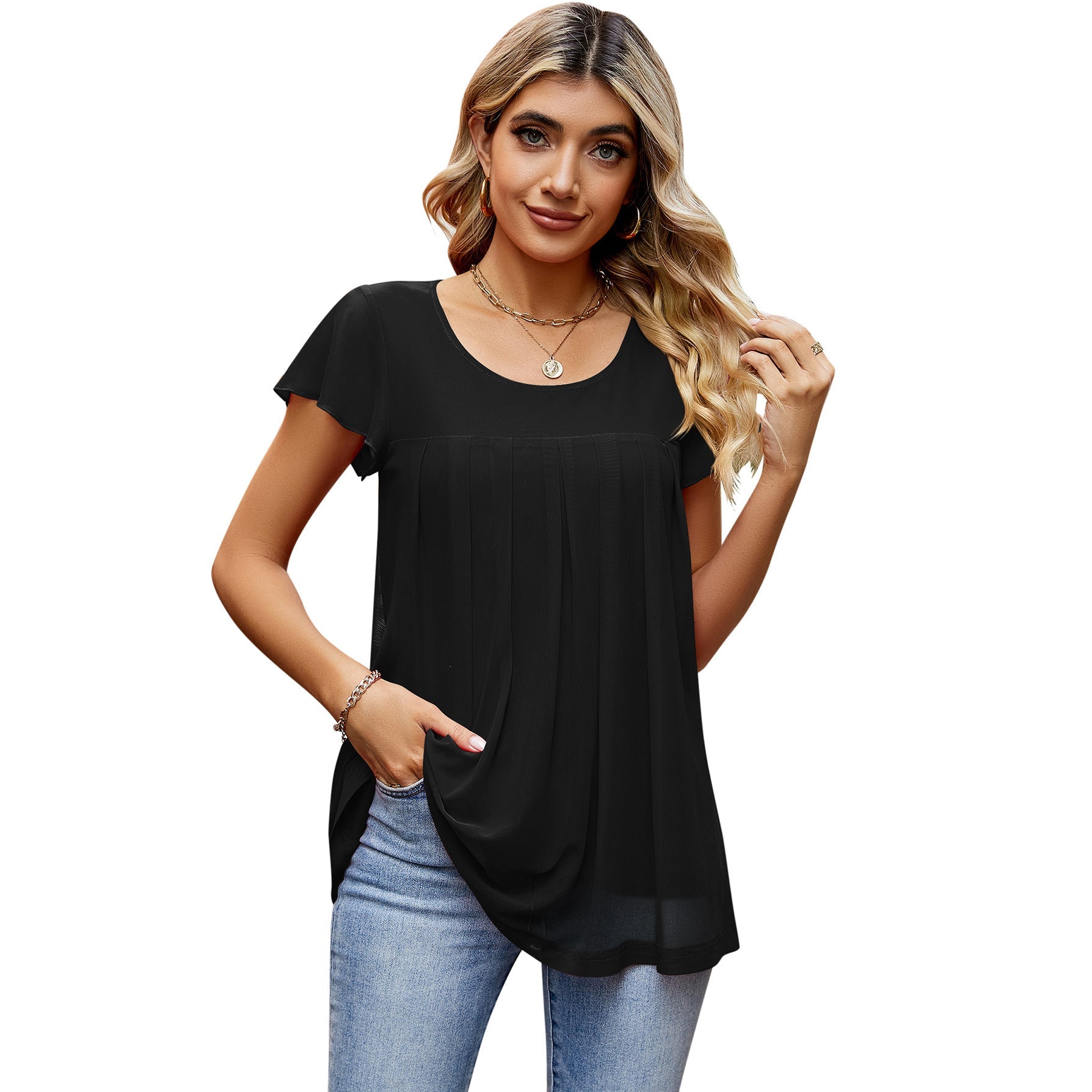 Breathable Elegant Mesh Floral Print Short Sleeve Shirt Limorista