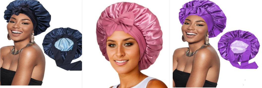 Double-layer Satin Ribbon Round Cap Bow Artificial Silk Beauty Hair Care Wide-brimmed Hat Limorista