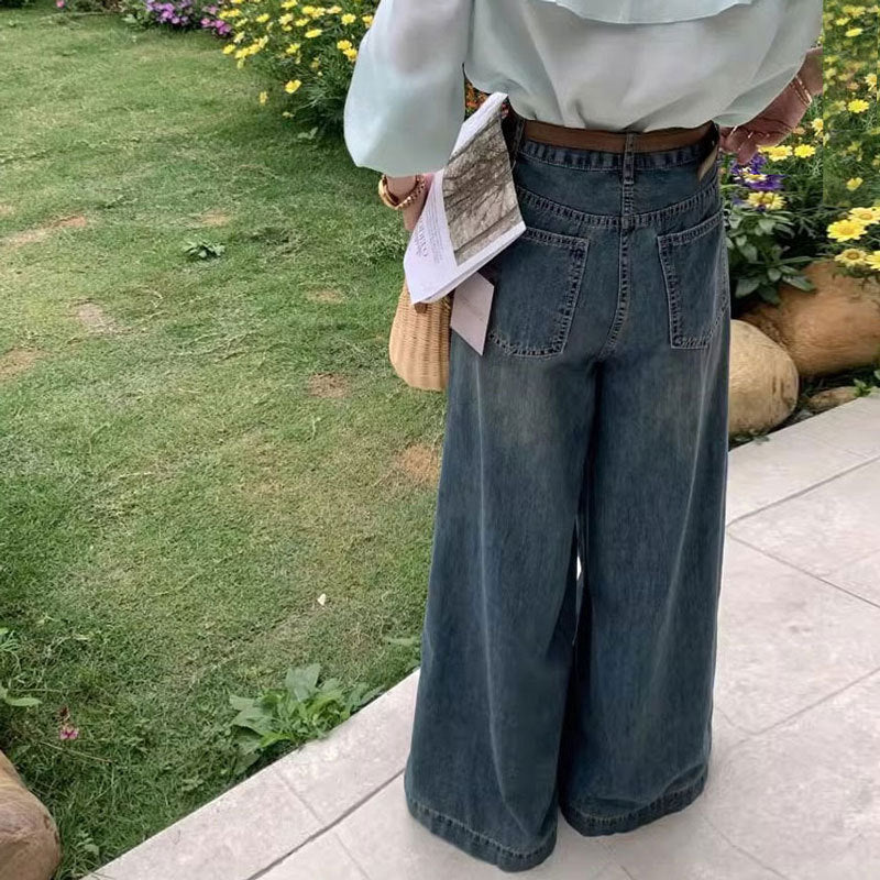 Large Wide-leg Jeans For Women, Loose Pear-shaped Retro Straight Trousers, Covering The Flesh, Versatile Autumn High Waist Mopping Pants Limorista