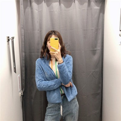 Coral Fleece Cardigan Stand Collar Jacket Warm Coat Limorista