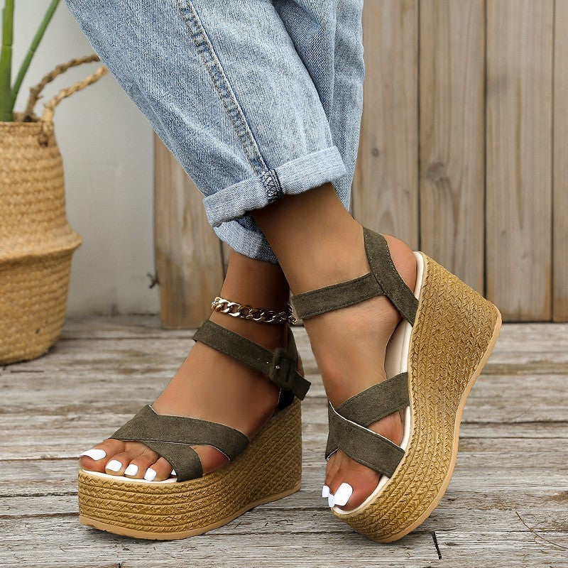 Wedge Sandals For Women Summer Casual Non-slip Cross-strap Platform Shoes With Hemp Heels Shoes Limorista