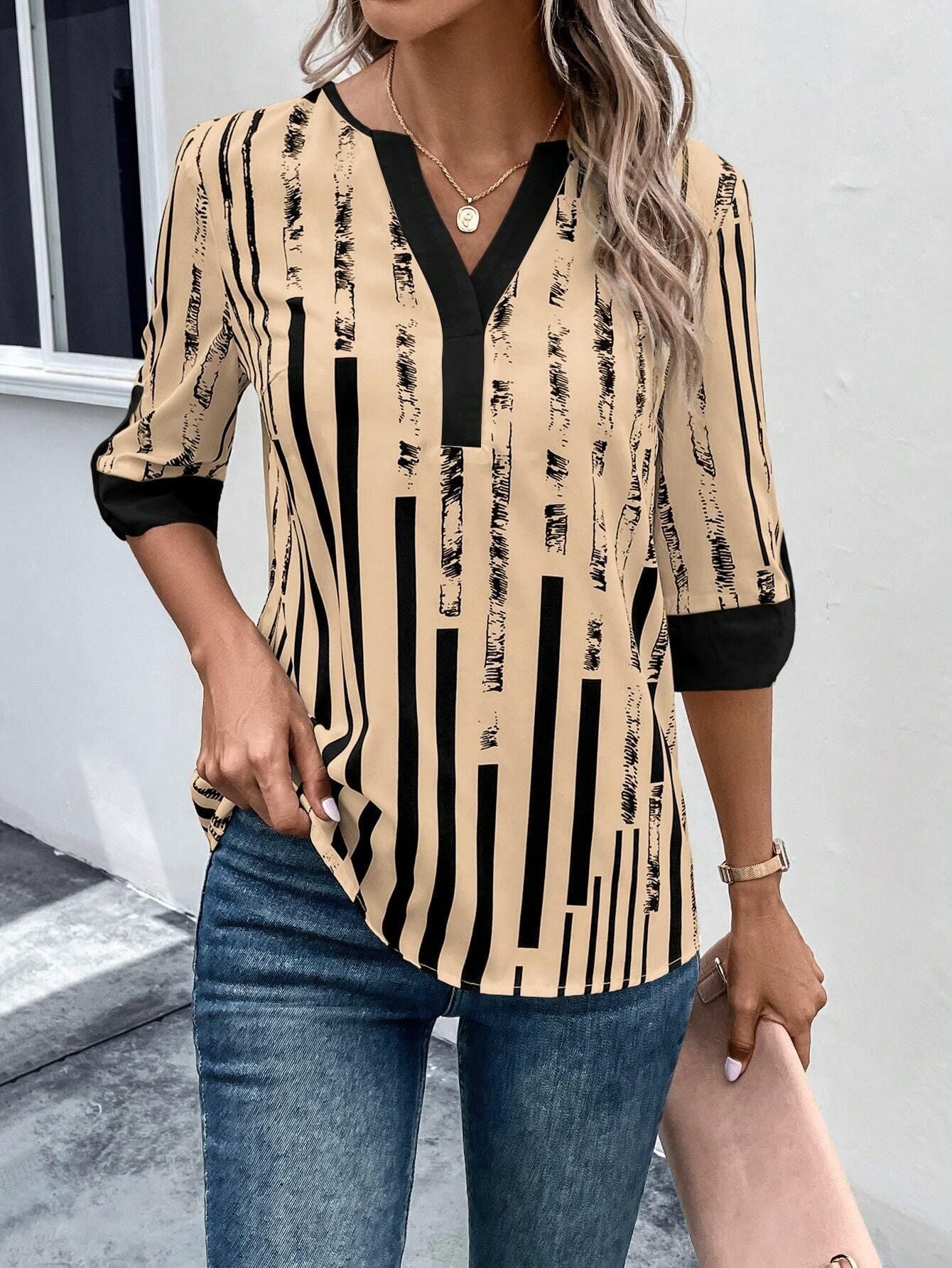 Double Matching Contrast Color Positioning Flower Half-sleeve Shirt Women&