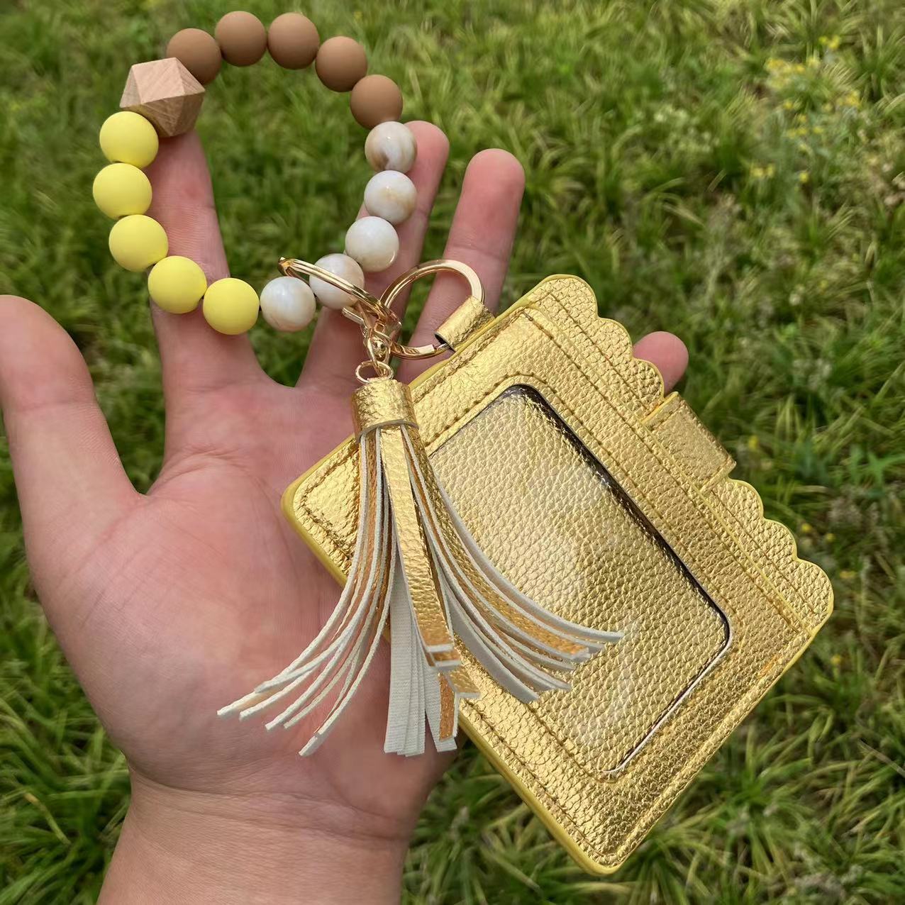 Silicone Bead Bracelet Card Bag Pu Tassel Women&