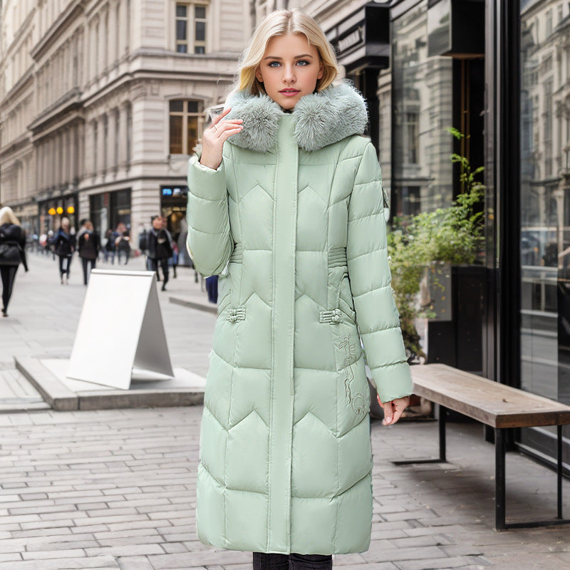 Winter Long Coat With Thickened Fur Collar Straight Slim Cotton-padded Jacket Women Limorista