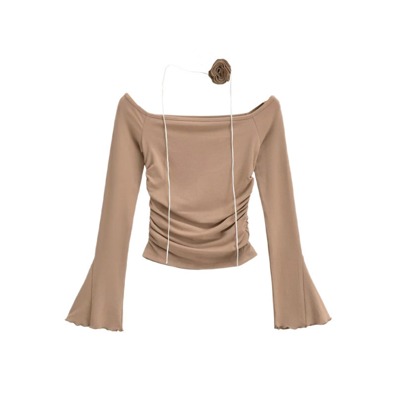 Flower Horn Long Sleeve T-shirt Tight Pleated High Waist Short Limorista