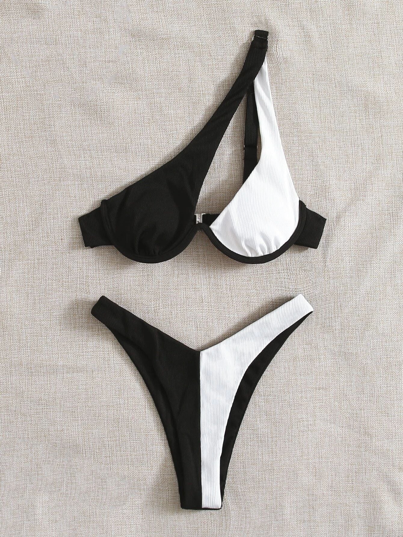 Ladies Split Swimsuit Solid Color One Shoulder Underwire Bikini Limorista