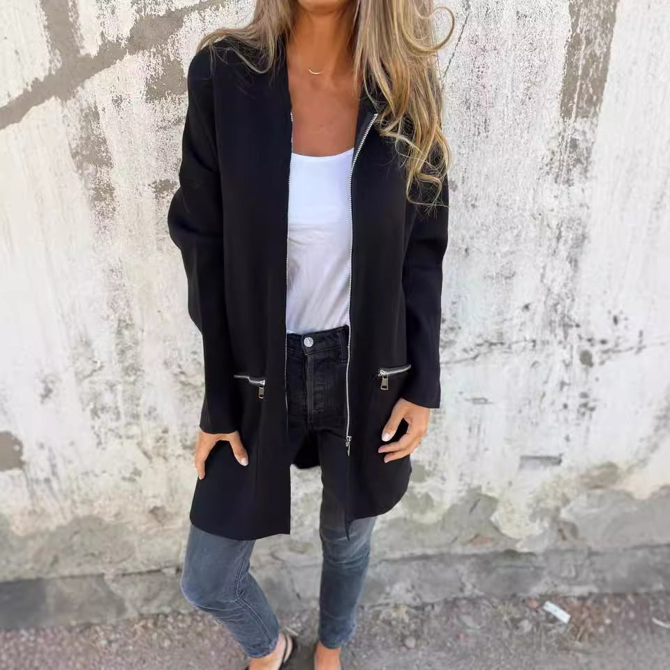 Autumn And Winter Solid Color Casual Zipper Hooded Jacket Coat Limorista