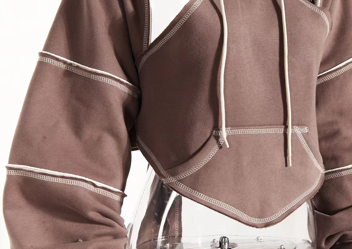 New Color Contrast Bright Line Short Hooded Sweater Limorista