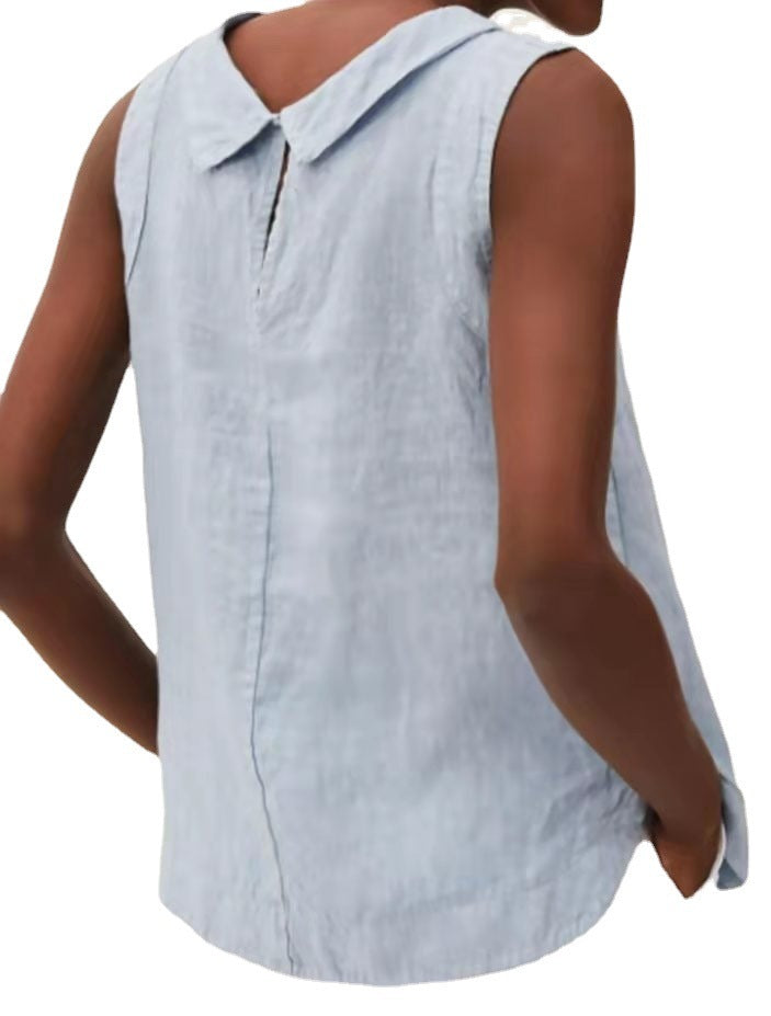 Limorista - Solid Color Round Neck Short Pullover Casual Solid Color Sleeveless Top