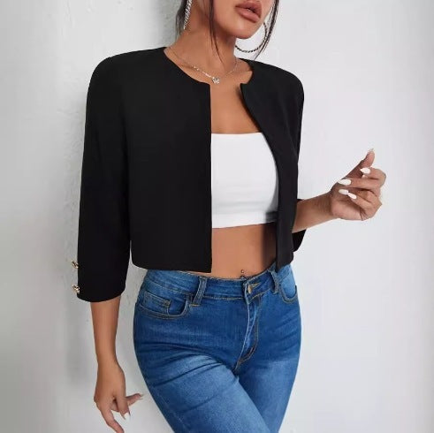 Solid Color Slit Bomber Jacket Limorista