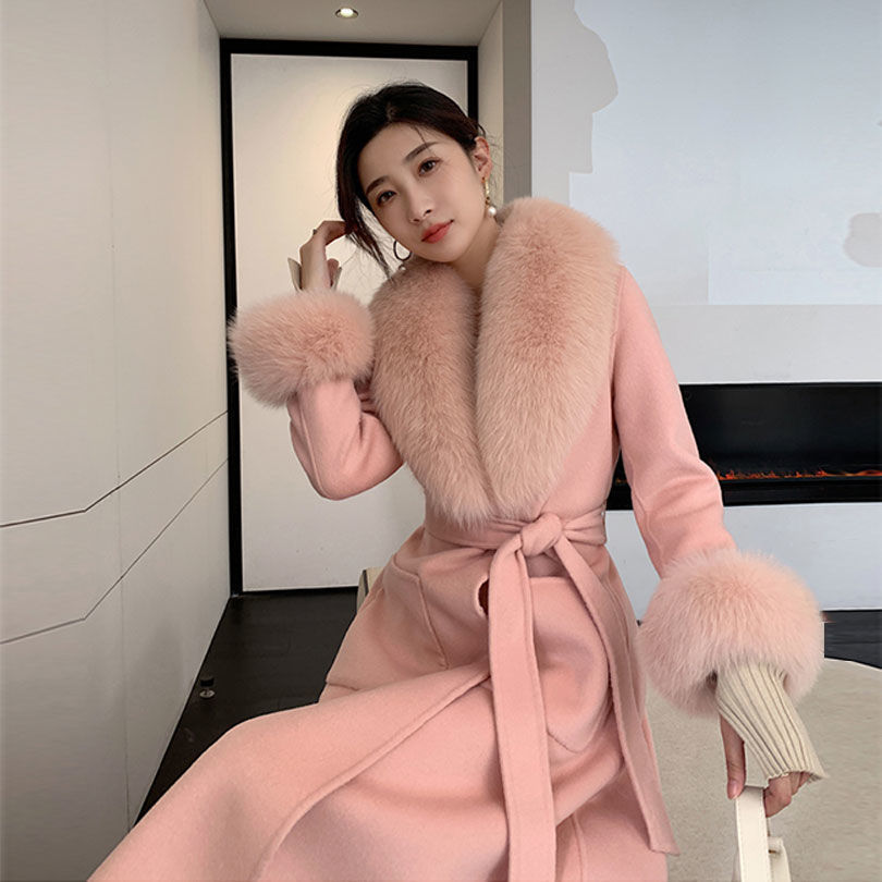 Korean Version Large Fur Collar Slim Fit Medium Long Woolen Coat Limorista