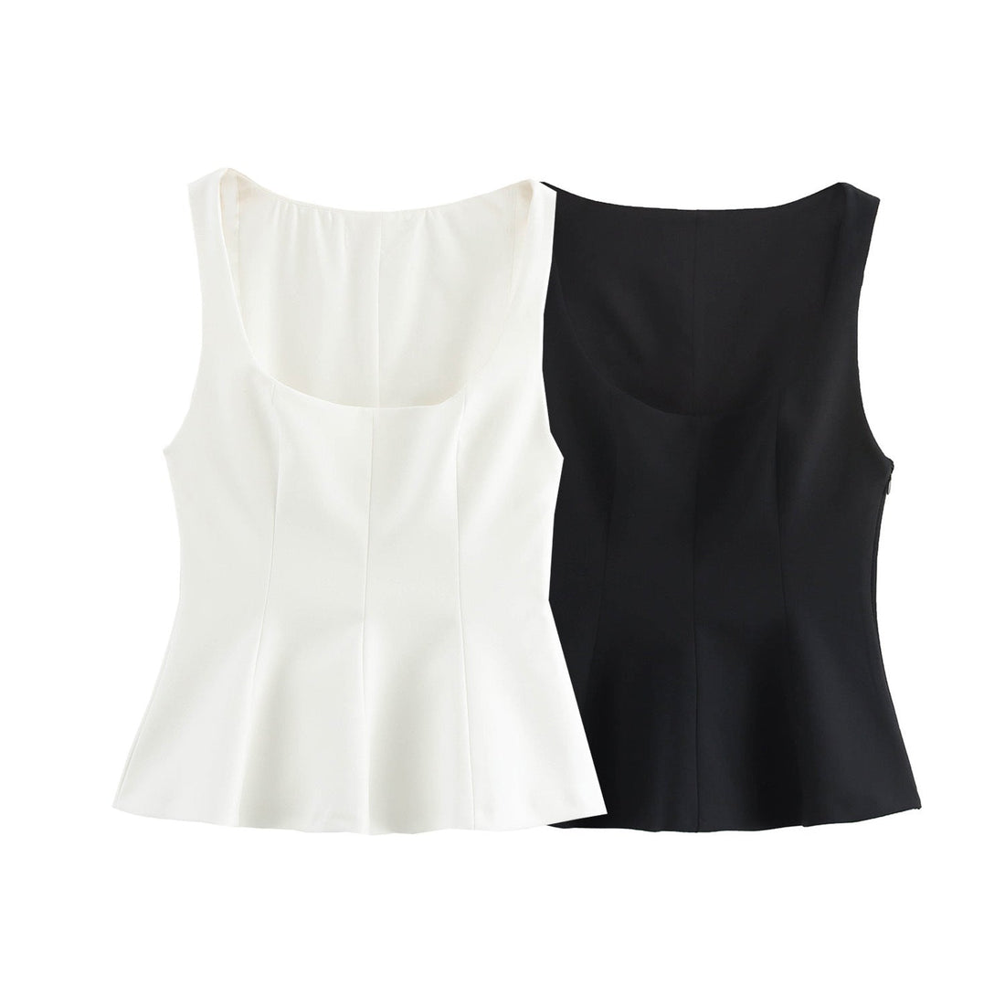 Limorista - Pleated Slim-fit Square Collar Sleeveless Small Top