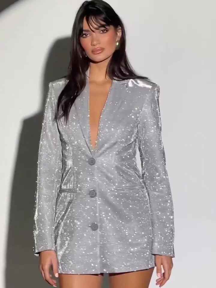 Limorista - Silver Shiny Diamond Waist Jacket
