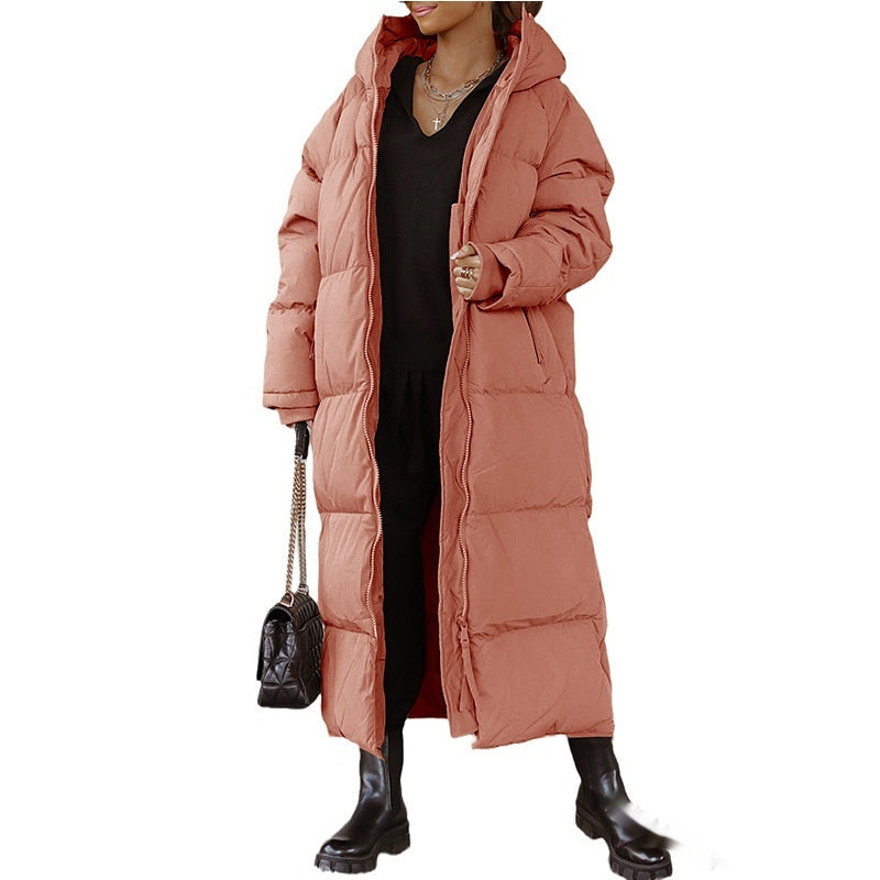 Hooded Solid Color Long Casual Zip Coat Limorista