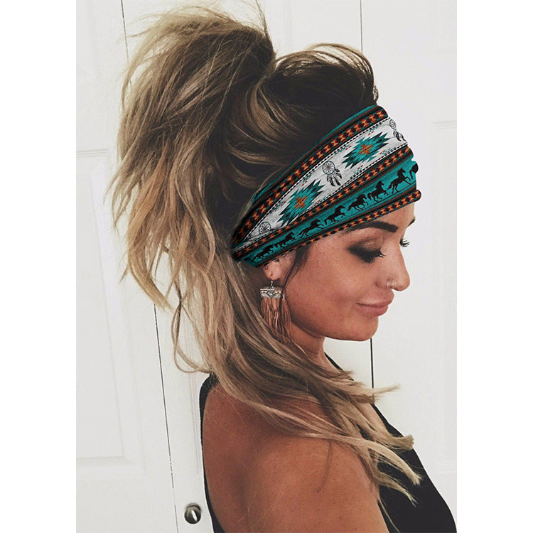 Printing Elastic Hair Band Colorful Geometric Wide-brimmed Sports Headband Limorista