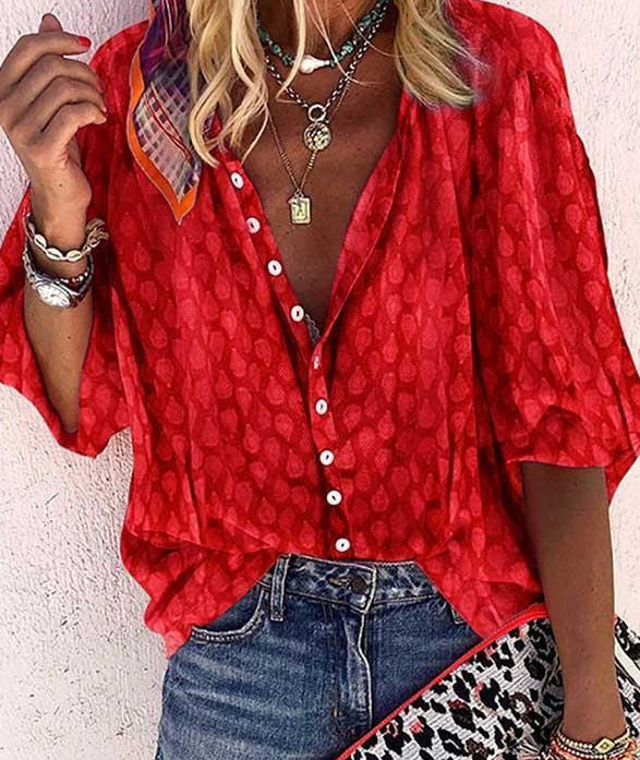Fashion V-neck 3d Floral Printed Long-sleeved Top Limorista