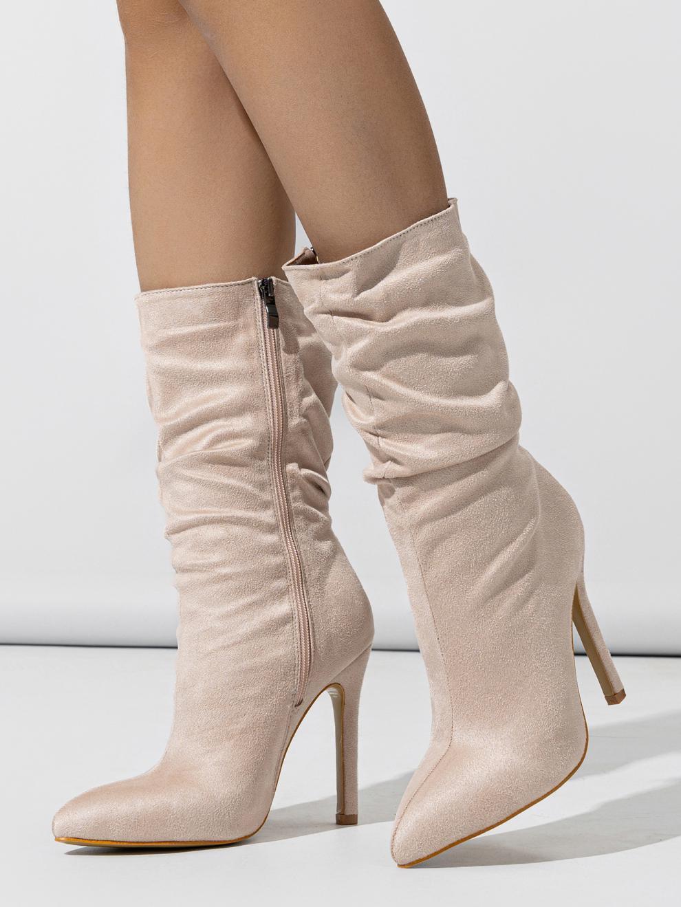 New Style Natural Wrinkle Stiletto Pointed Toe Fashion All-match Street Middle Boots Limorista